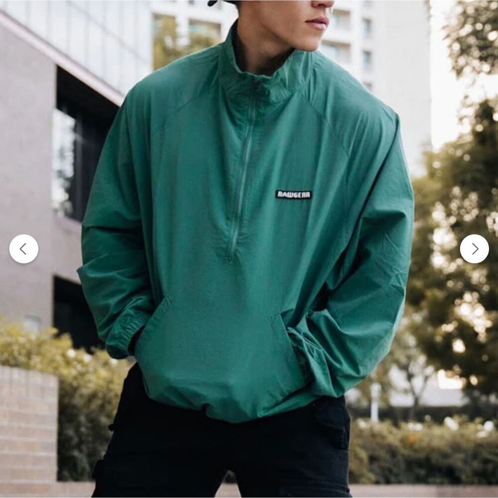 RAWGEAR Men's Windbreaker Jacket Large Green Half Zip Pullover Windbreaker